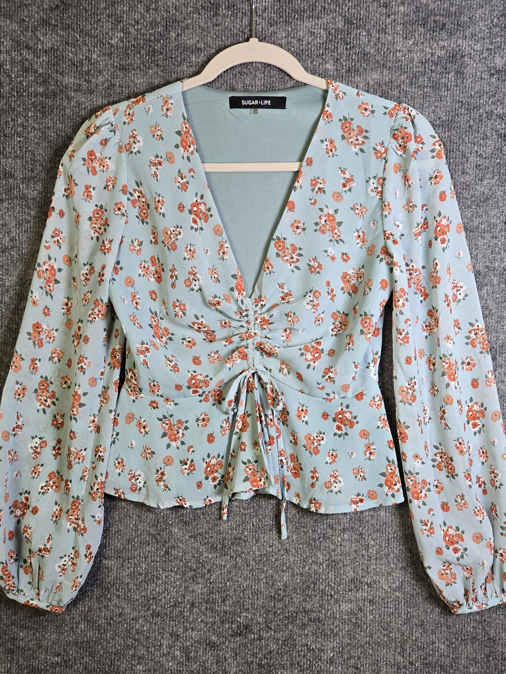 Sugarlips Top Womens XS Green Wildflowers Chiffon Tie Front Cottage Renaissance
